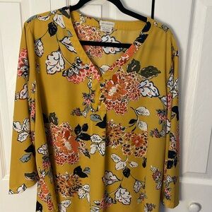 Van Heusen Women's Mustard Floral Blouse XXL